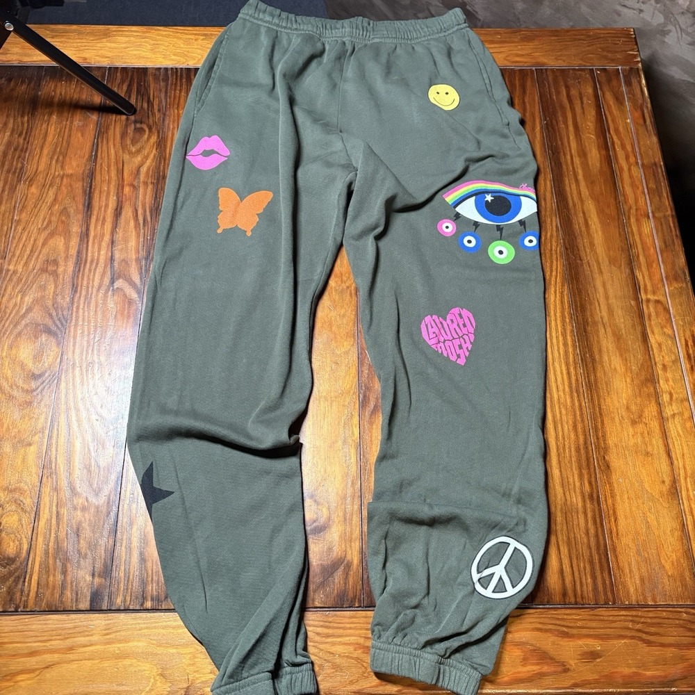 Lauren Moshi Green Smiles Rainbow Butterfly Evil Eye Sweatpants XS NEW